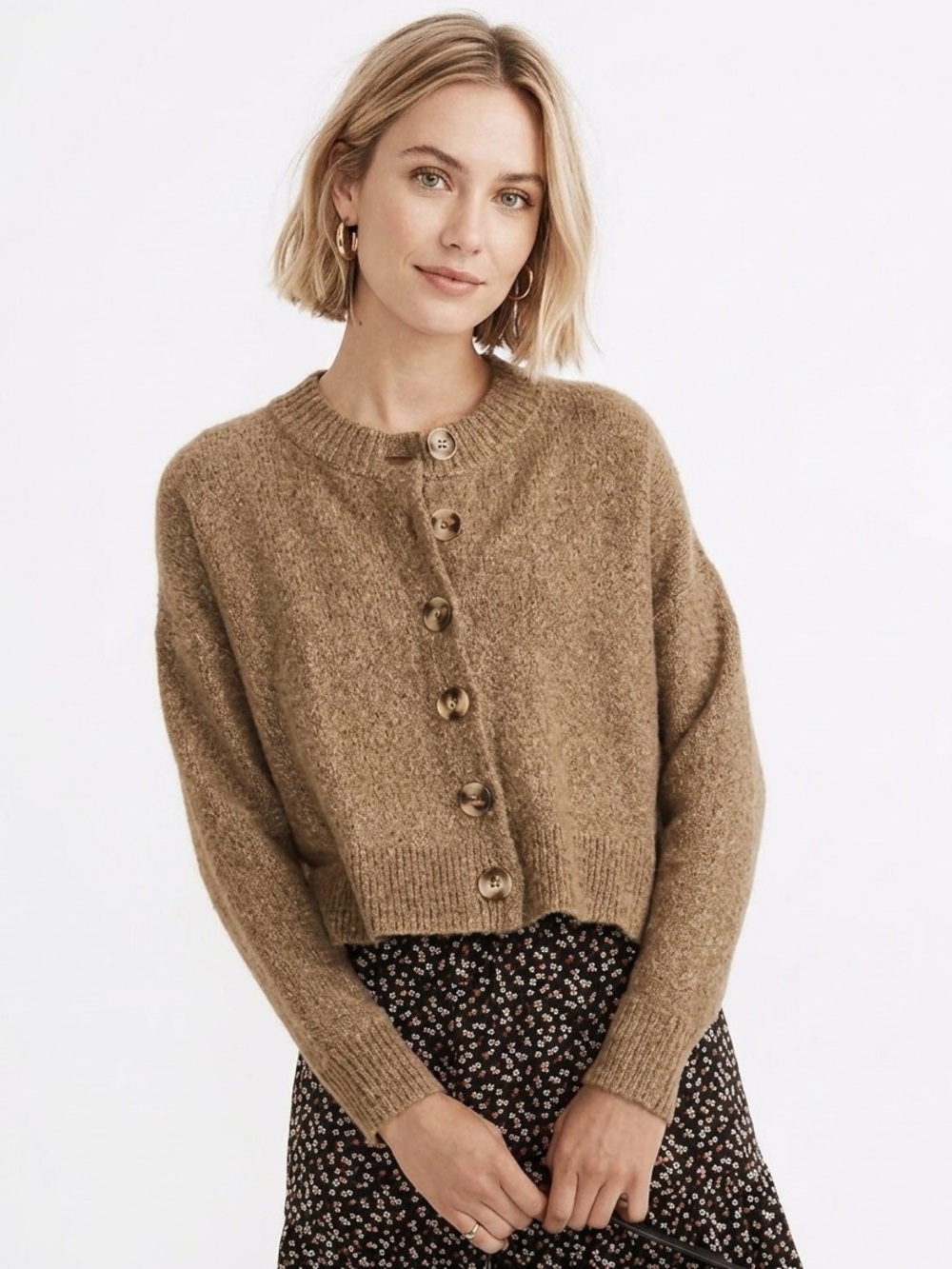 Madewell Broadway Cardigan XS Marled Olive Green Chunky Cotton Knit Boho Granola